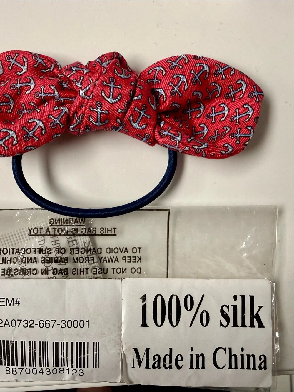 Vineyard Vines 100% Silk Anchor Bow Hair Tie NWT